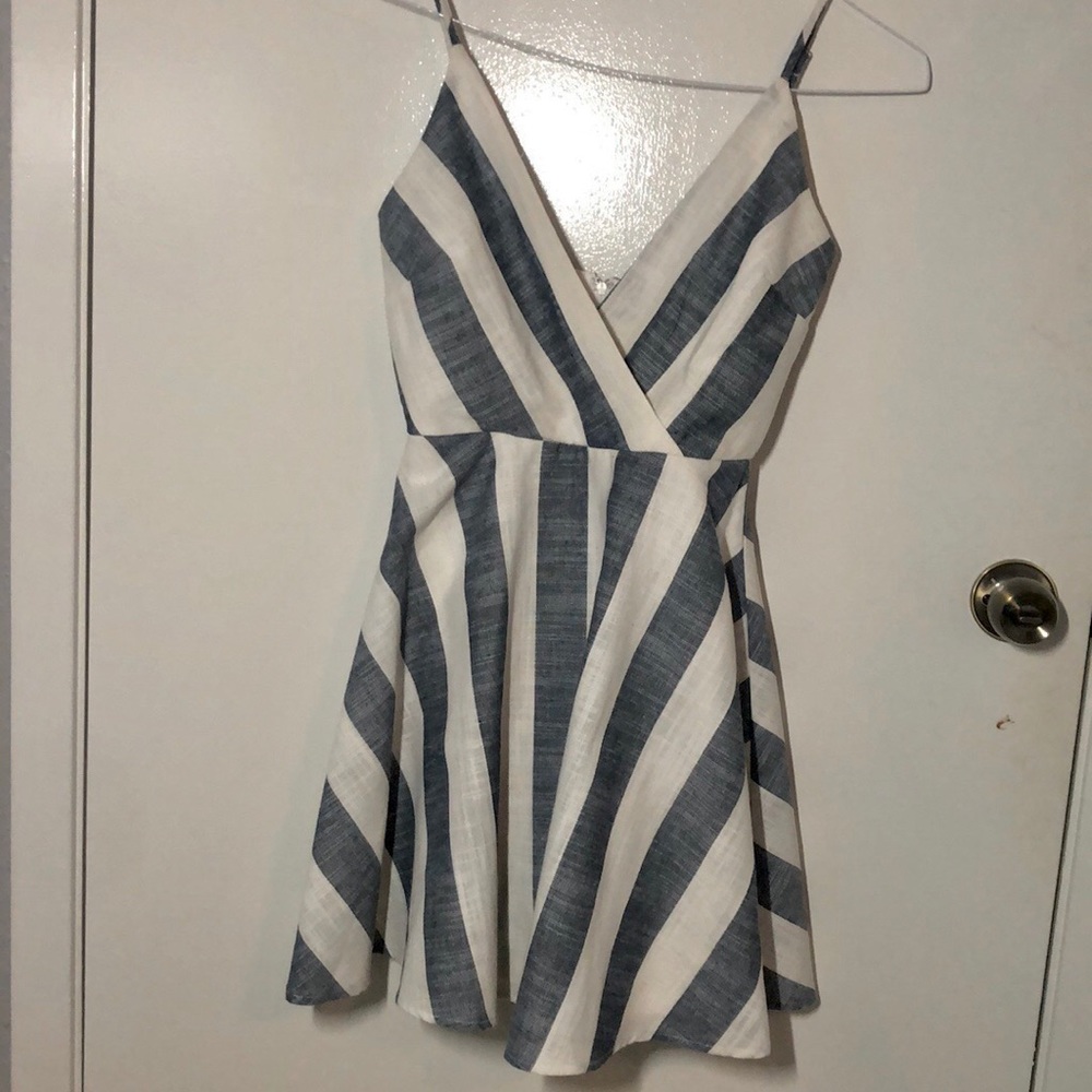Denim Striped Surplice Mini Dress